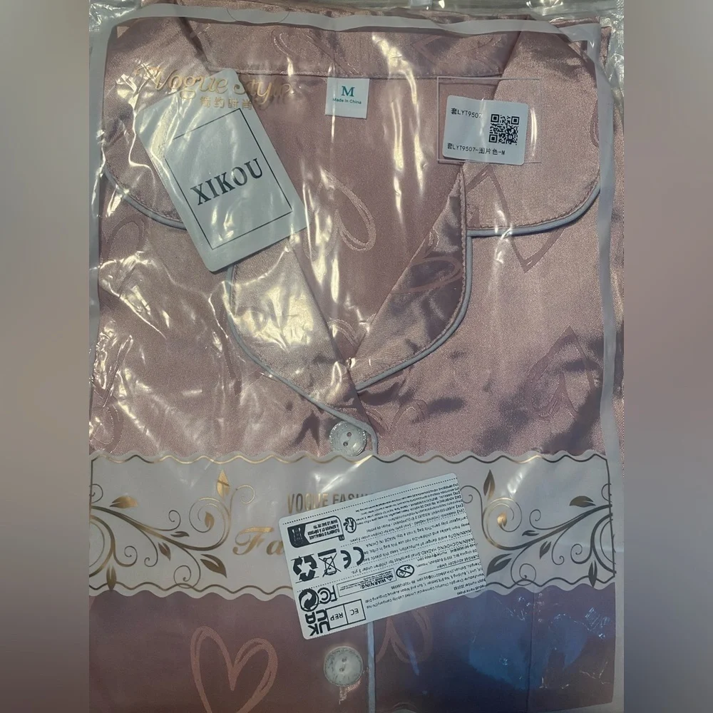 Heart pink Satin PJ Set M - Picture 3 of 4